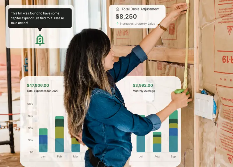 Graphic on why tracking home project costs early pays off at audit time, for second homes, and at tax season